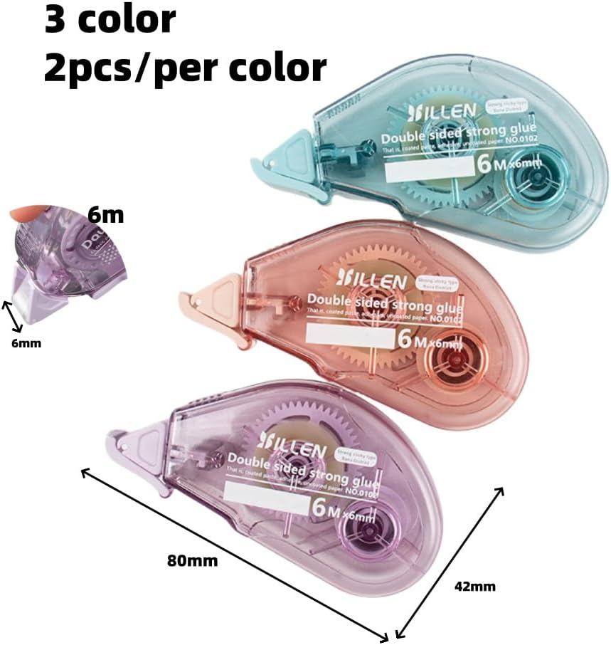 Sidoubleded Tape Roller Scrapbook,6 Pack Roll for Crafts, Roller Crafts, Double-Sided Tape Run, Scrapbooking, School Office Journal Supplies