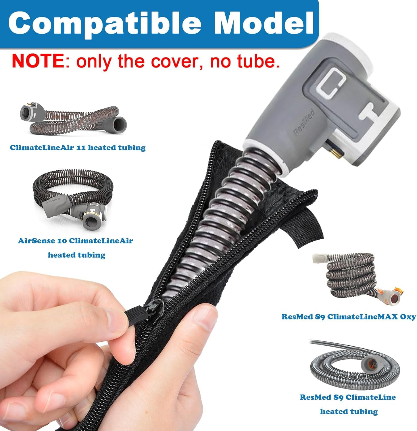 CPAP Hose Cover 6Ft 4In Fit Resmed Climatelineair Climateline Max Heated Tubing APAP Bipap Full-Length Zippered Tube Soft Wrap CPAP Supplies Away from Cats image number 1