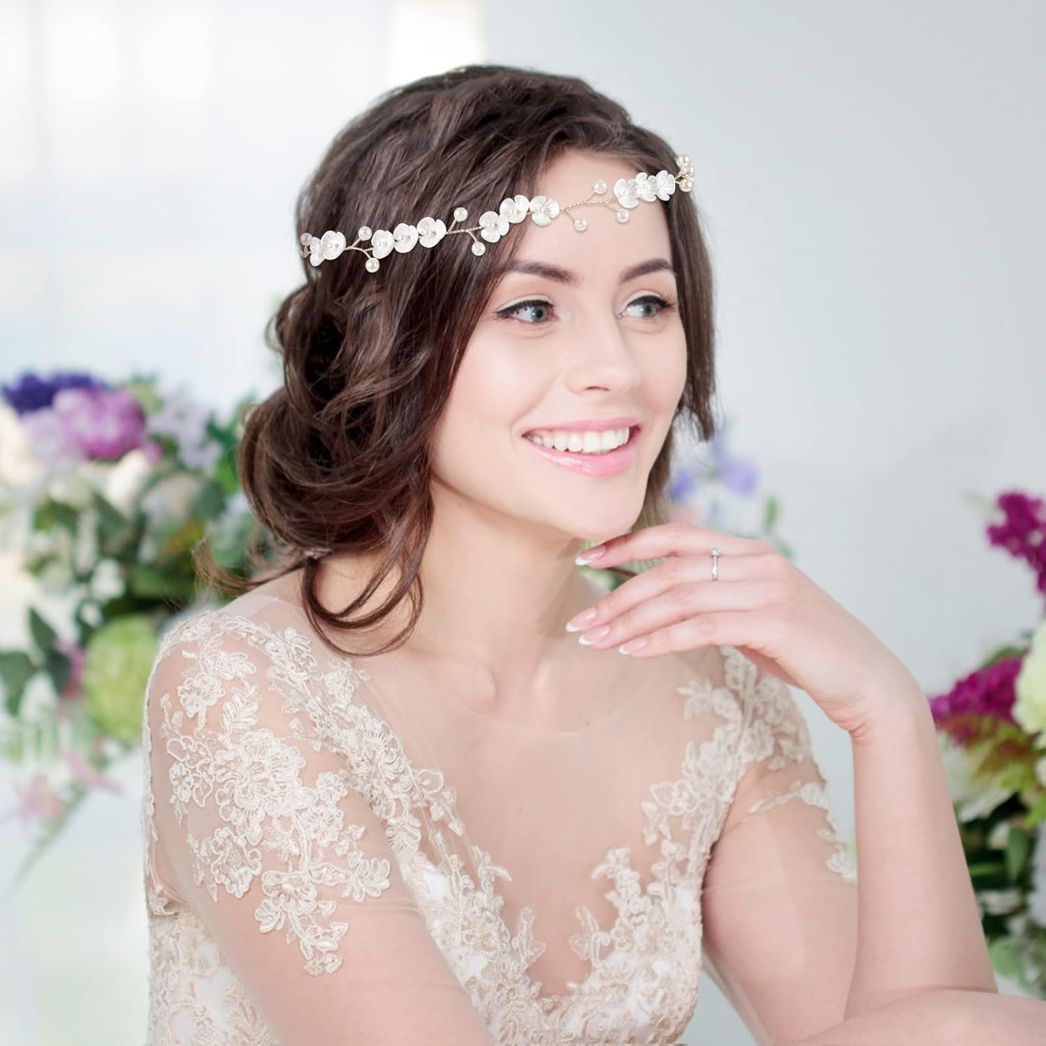 PUTINEI Women'S Flower Wreath Hair Accessories Flower Headband Boho Flowers Headband for Wedding Ceremony Party Festival Forest Fairy Costume (Gold, 1)