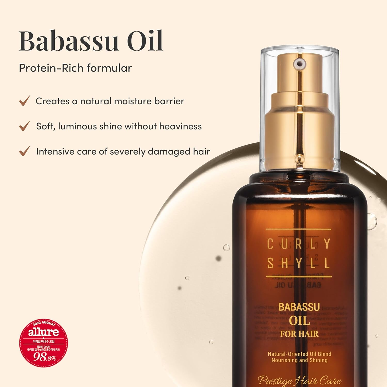 CURLYSHYLL Prestige Babas Oil, 3.4 Fl Oz (100 Ml), Curly Seal, Korean Cosmetics, Hair Care, Damage Repair, Glossy Hair, Hair Care, White Honey Mask Scent image number 4