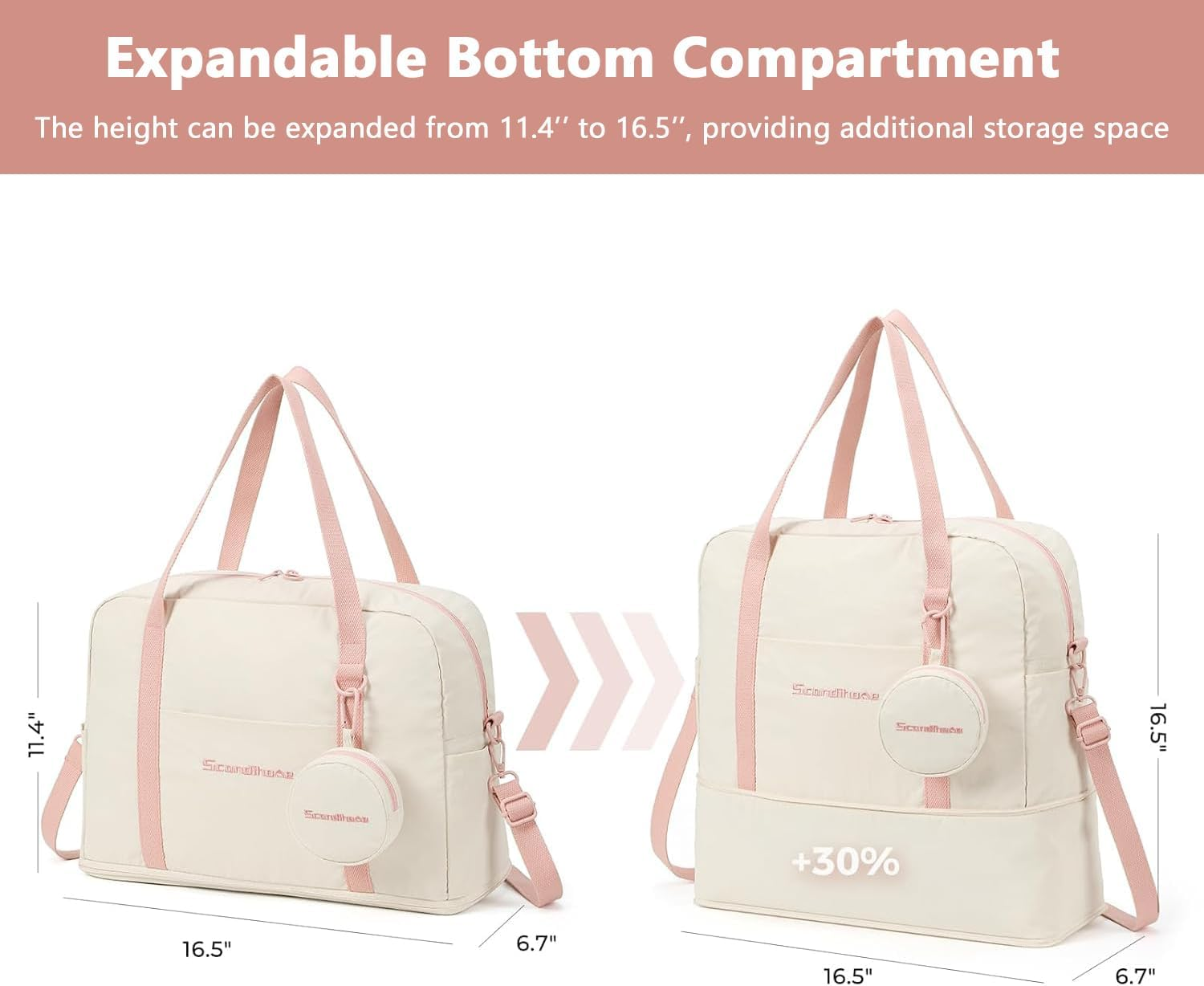 SEPWIK Travel Duffel Bag Weekender Overnight Bag, Waterproof Sports Gym Bag Carry on Tote Bag Personal Item Holdall Bag for Men Women Scandihome Series - Pink image number 6