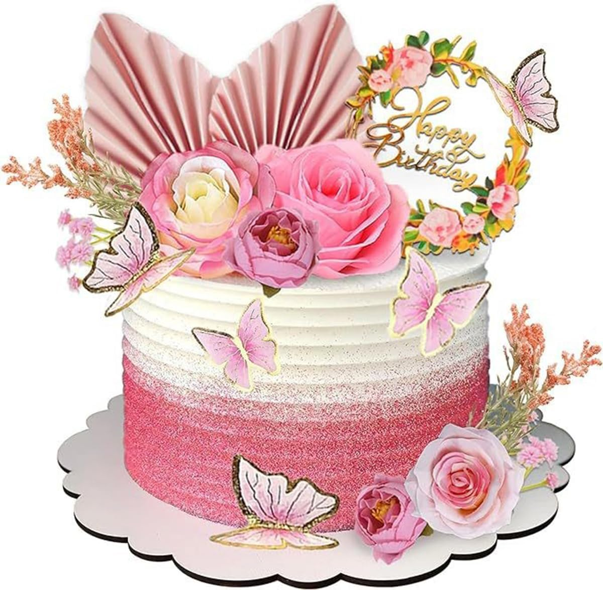 18Pcs Boho Flower Cake Topper Artificial Flower Foam Ball Cake Topper Decoration for Mother Women Girls Birthday Cake Decorations