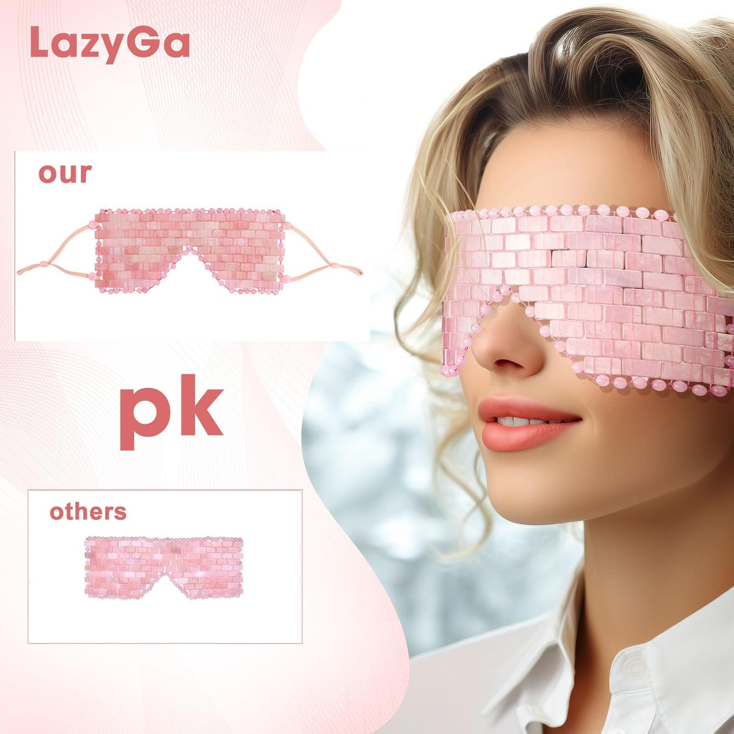 Rose Quartz Eye Mask - with Adjustable Strap for Face 100% Natural Gemstone Jade Sleep Mask for Hot & Cold anti Aging Therapy by Lazyga image number 4