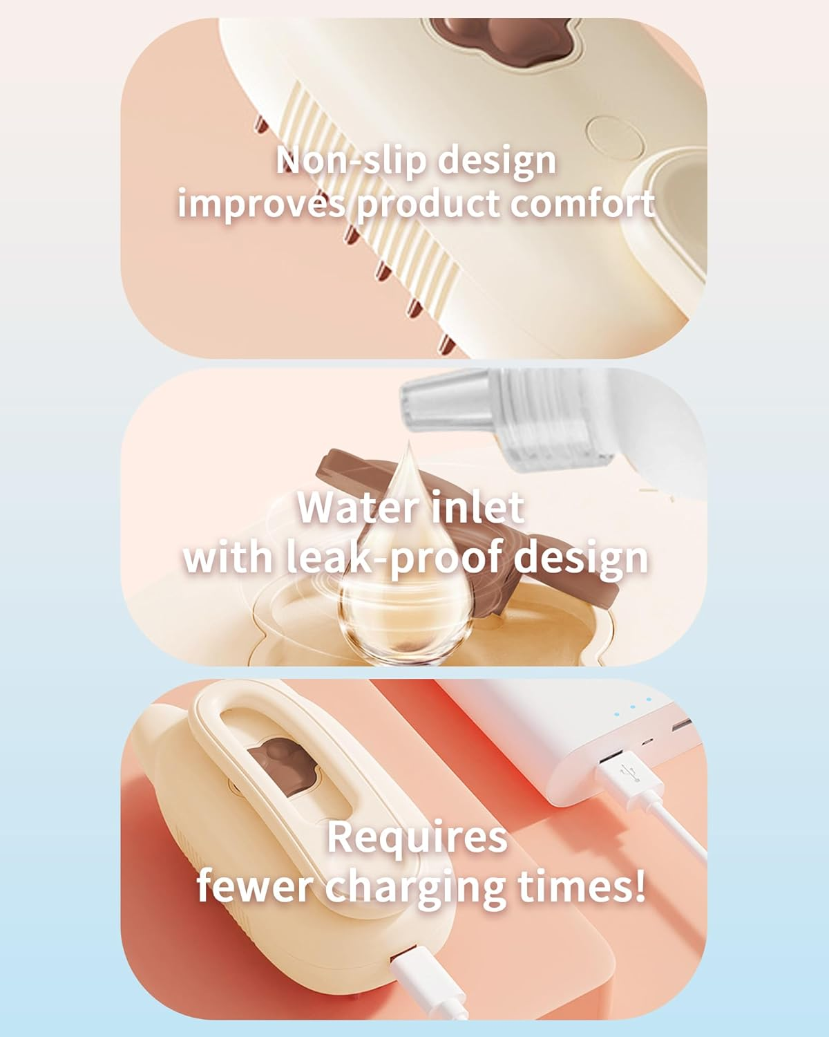 Steamy Cat Brush Cat Steam Brush 3 in 1 Cat Steam Brush for Massage Detangling and Hair Removal Cat Grooming Brush for Cats and Dogs (Milky) - Milky image number 6