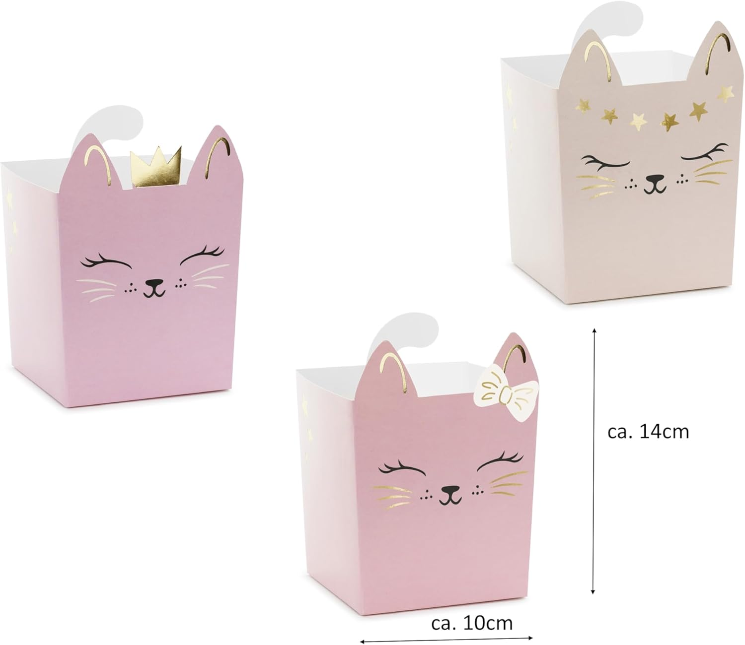 Set of 3 Snack Boxes Cute Cat Snack Bowl Made of Paper for Party Birthday Cat Meeting - Party Tableware Cat DIY Snack Container Colour Light Pink, Cream, Purple image number 4