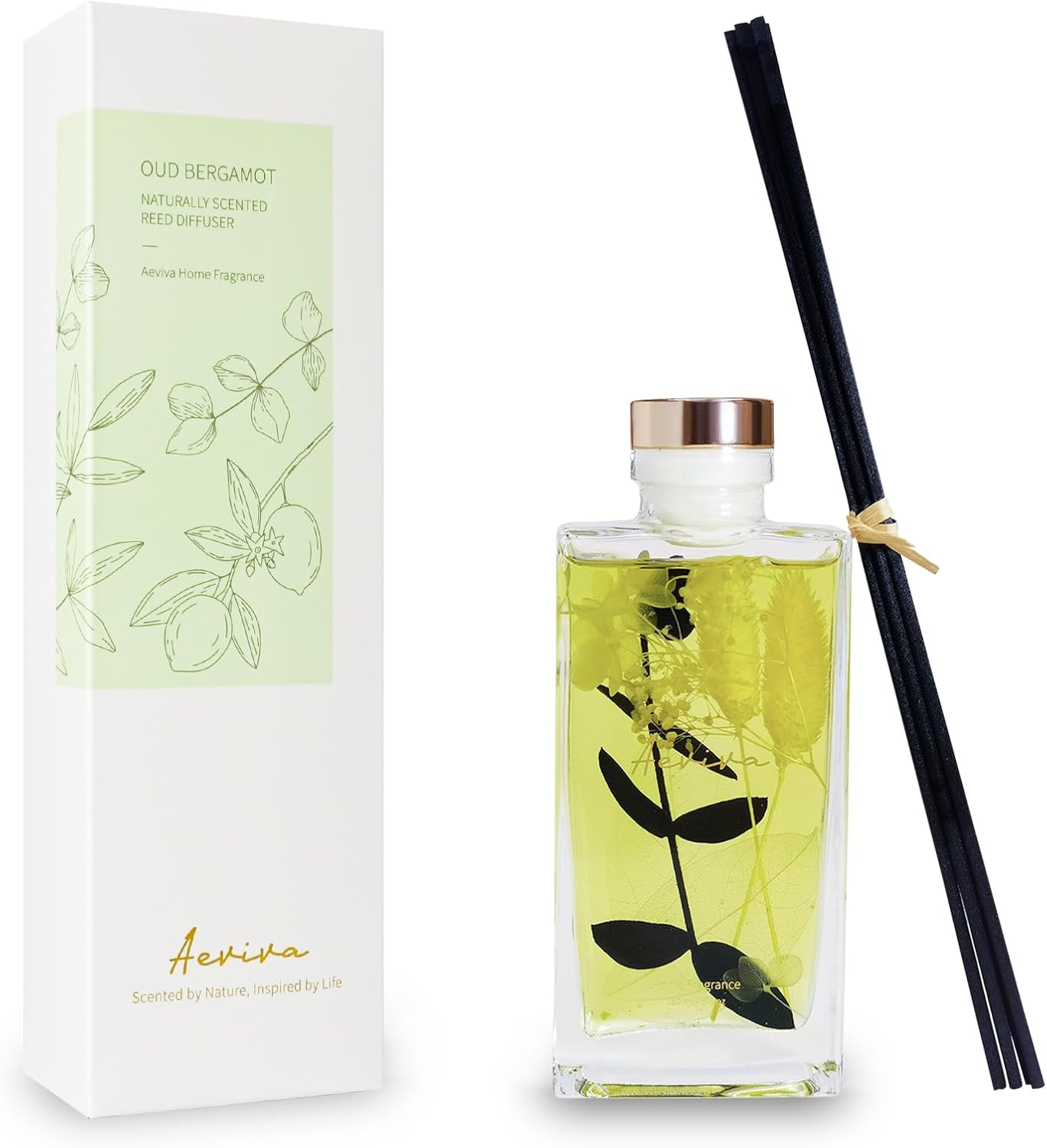 Reed Diffuser Set, 5 Fl Oz Glass Bottle Oud Bergamot Scent Oil Diffuser, Home Fragrance with Reed Sticks for Bedroom, Office, Bathroom Shelf Decor & Gifts image number 4