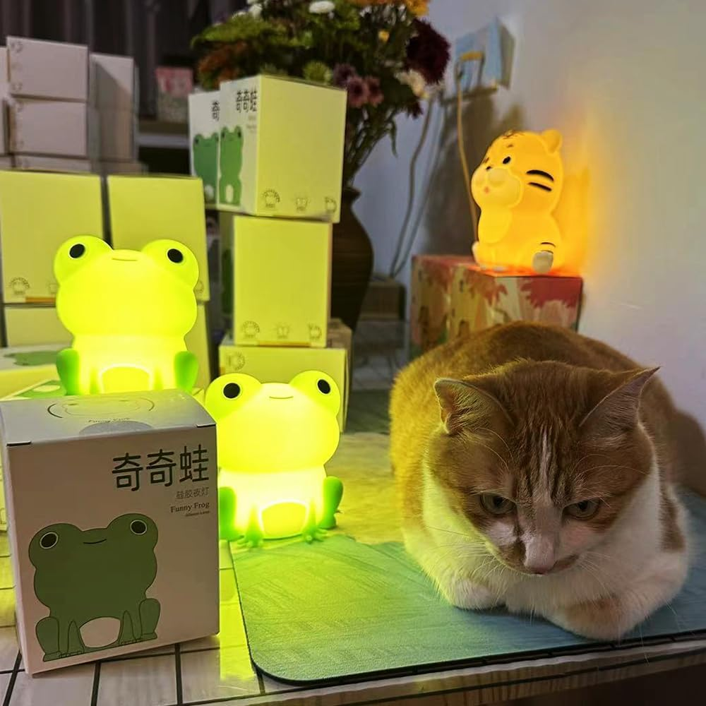 ANJOGIFT LED Night Light, Cute Frog Touch Control Soft Silicone Portable Bedroom Lamp, Brightness Adjustable, Non-Flickering Eye-Caring Warm Light, Type-C USB Rechargeable, Timing Function image number 6