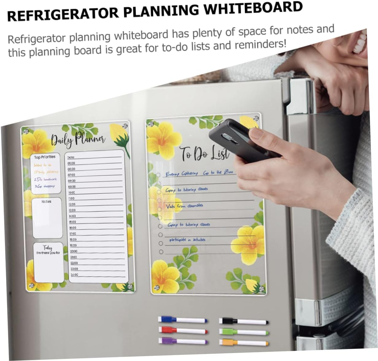 NAMOARLY Flower Magnetic Board for Fridge Acrylic Weekly Planner List Planning Board Magnetic Calendar Office image number 2