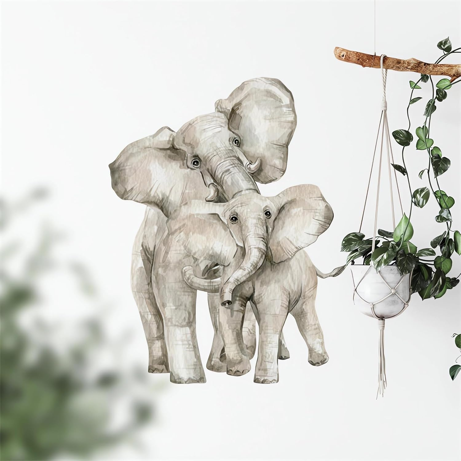 Watercolor Elephant Wall Stickers, Sacinora Jungle Animal Wall Decals Removable Vinyl Peel and Stick for Nursery Living Room Bedroom Children'S Room Sofa TV Background Art Decorations image number 6