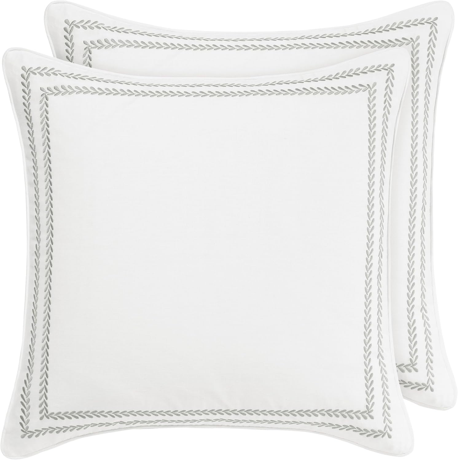 Laura Ashley Home - Euro Sham Set, Smooth Cotton Shams with Zipper Closure, Lightweight & Stylish Home Decor (Stitched Vine Leaf Grey, 2 Piece)