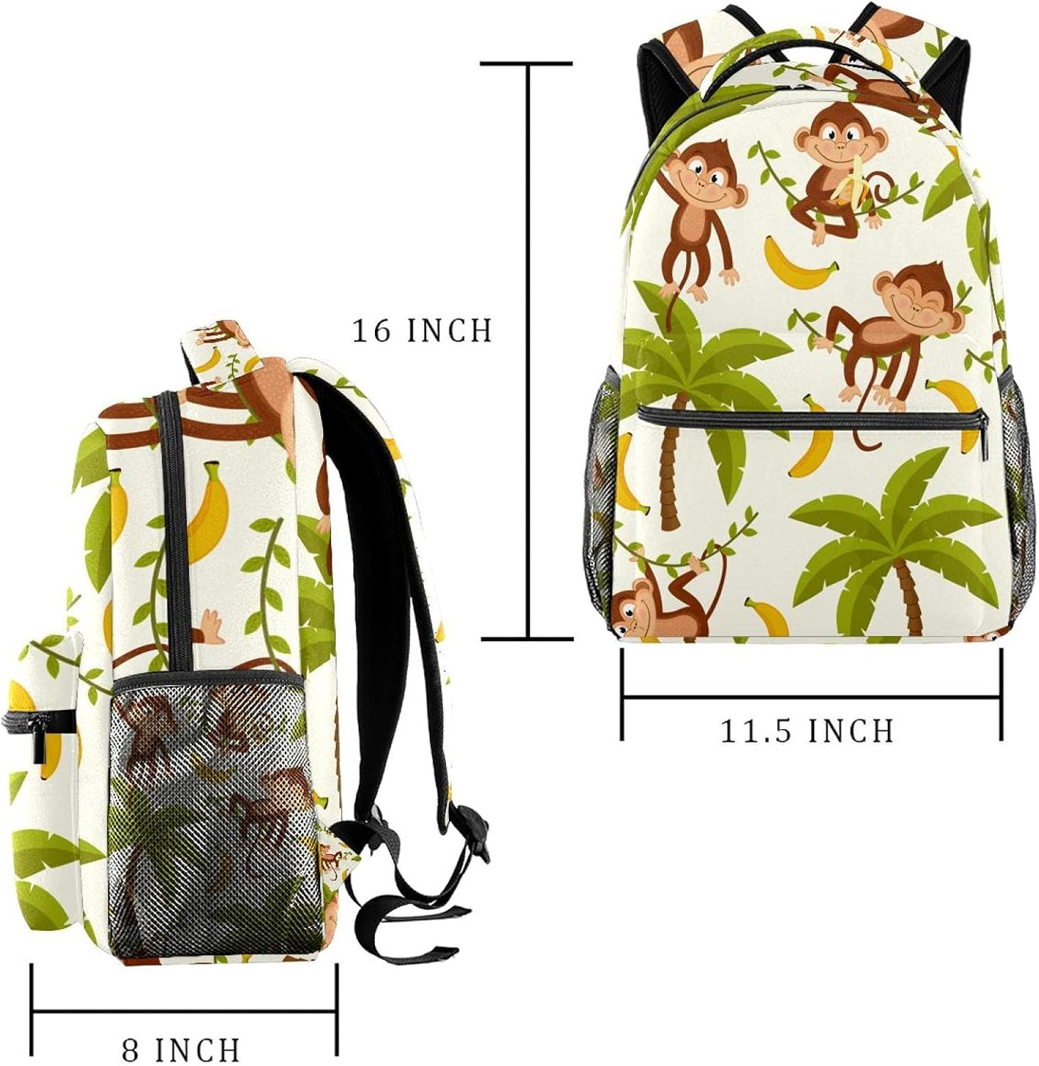 Monkey on Palm Tree Backpack Students Shoulder Bags Travel Bag College School Tote Backpacks
