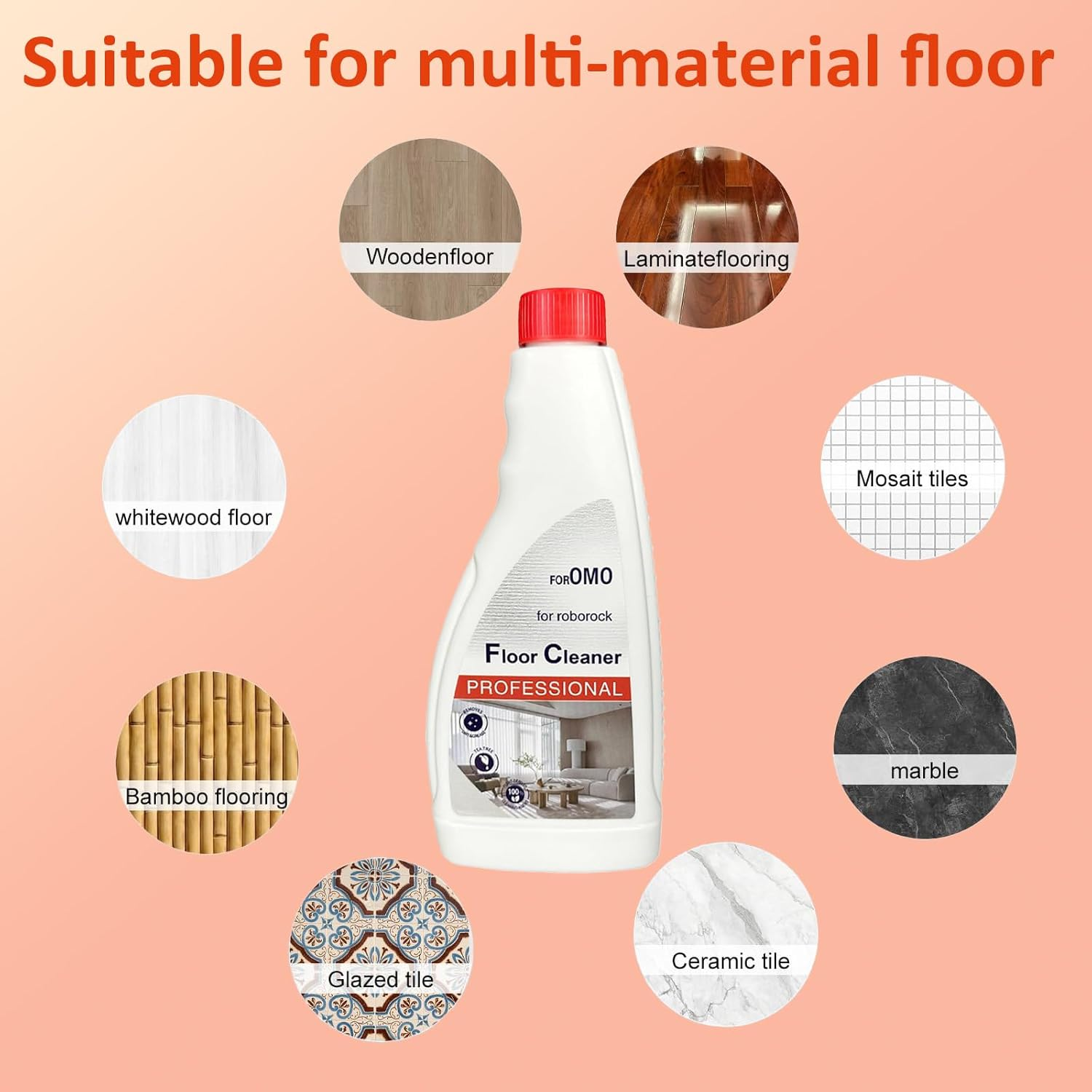 480Ml Floor Cleaning Solution Compatible with Roborock Robot Vacuum and Mop Cleaner Q5/Q7/Q8/S7/S8/Qrevo Series, All Robot Vacuums & Wet Dry Vacuum, Floor Cleaner for Mopping (1 Bottle Pack)
