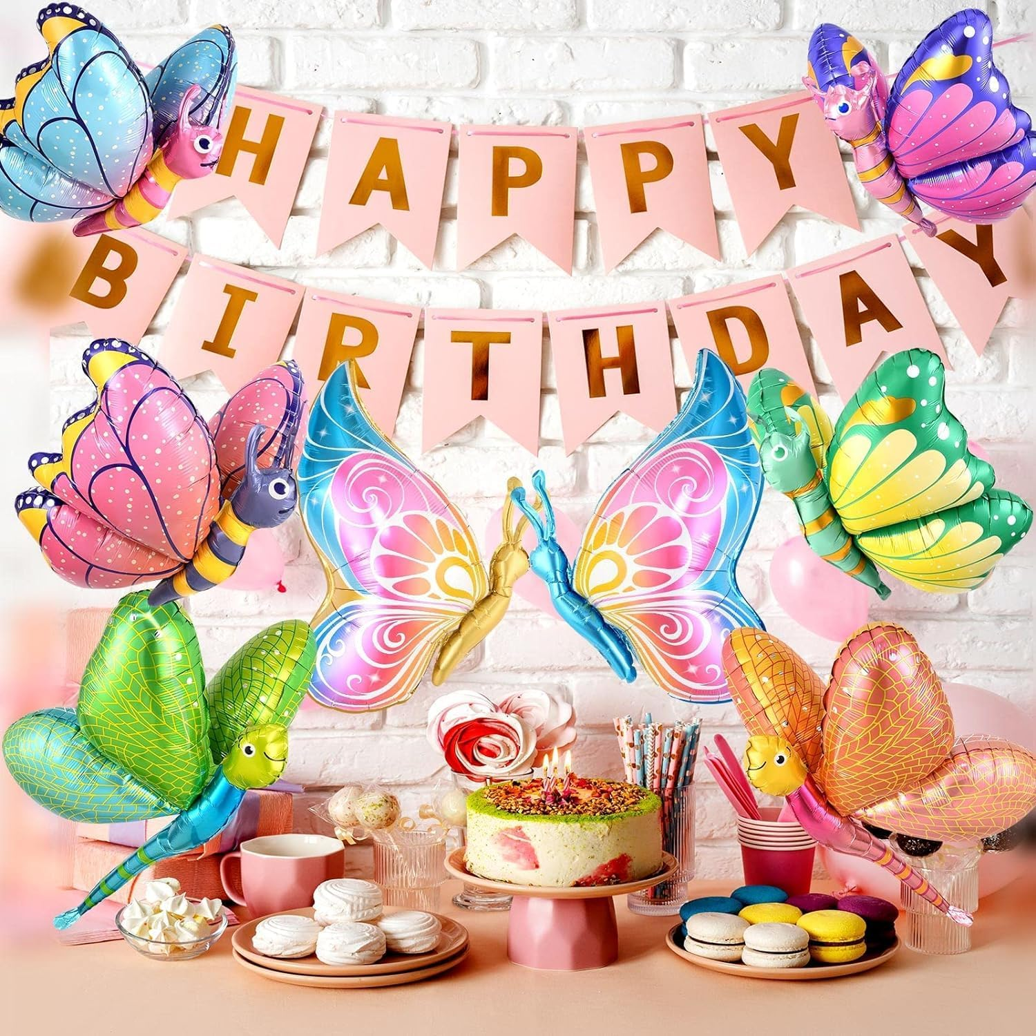 8 Pcs Butterfly Balloons Dragonfly Foil Balloons, 30IN Large Butterfly Foil Balloon Dragonfly Balloons for Butterfly Theme Party Supplies Wedding Birthday Decorations image number 1