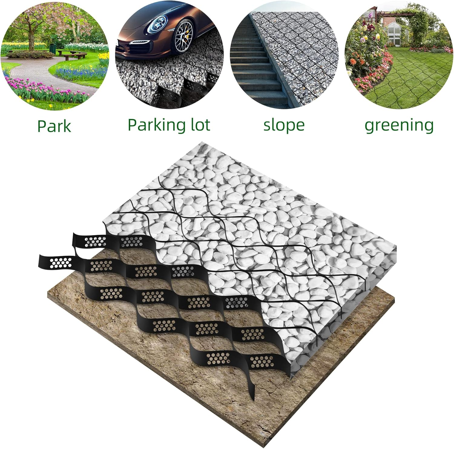 Sfcddtlg 9.8X16.4 FT 160 Sq Ft Gravel Ground Grid-2Inch Thick Expansion Foldable Geo Grid Driveway Stabilization Grids-Geocell Ground Grid for Landscaping Parking Lots Garden image number 1