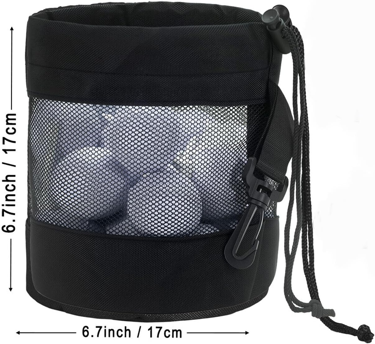 Golf Ball Storage Bag with Hooks 2 Pack, Durable Nylon Drawstring Pouch for Golf Accessories & Outdoor Sports Equipment (Black) image number 5