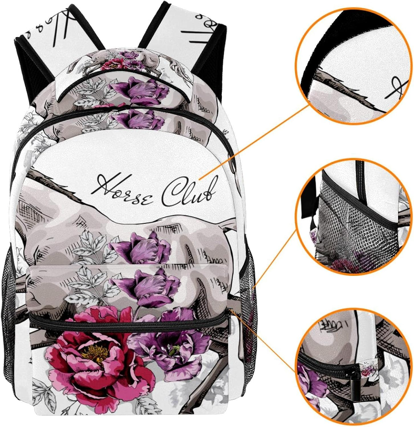 Happy Horse and Peony, Tulip Flower Backpack Students Shoulder Bags Travel Bag College School Tote Backpacks