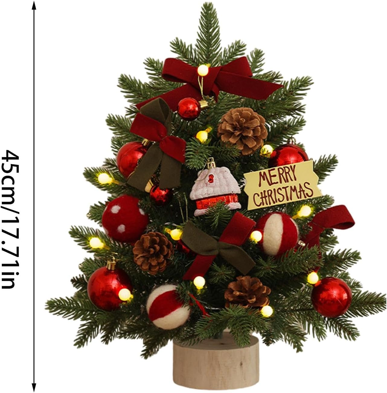 Generic Desk Christmas Tree | 18 Inch Artificial Pine Tabletop Tree with Lights, 17.72In (H) X 4.92In (W) X 12.5Cm (D), White Lights, Perfect for Home, Study, Bedroom & Living Room