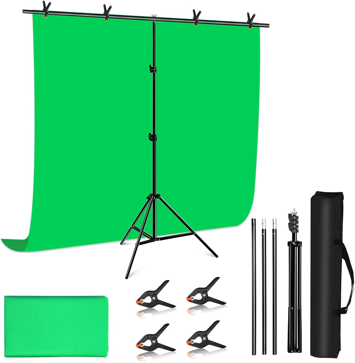 Green Screen Backdrop Kit with Stand, PULUZ 3.2X6.5Ft Portable Greenscreen Background Stand, T-Shape Green Screen Stand Kit with Clamp Carrying Bag for Streaming Video and Photography Shoots