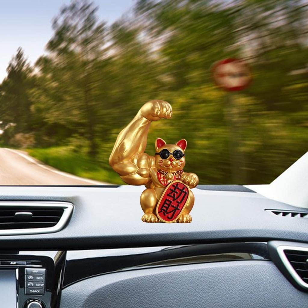 Strong Figurine Big Waving Paw of Cat up Welcoming Cat Feng Shui Statue Car Office Decoration Ornament Accessory - Right Robbery image number 1