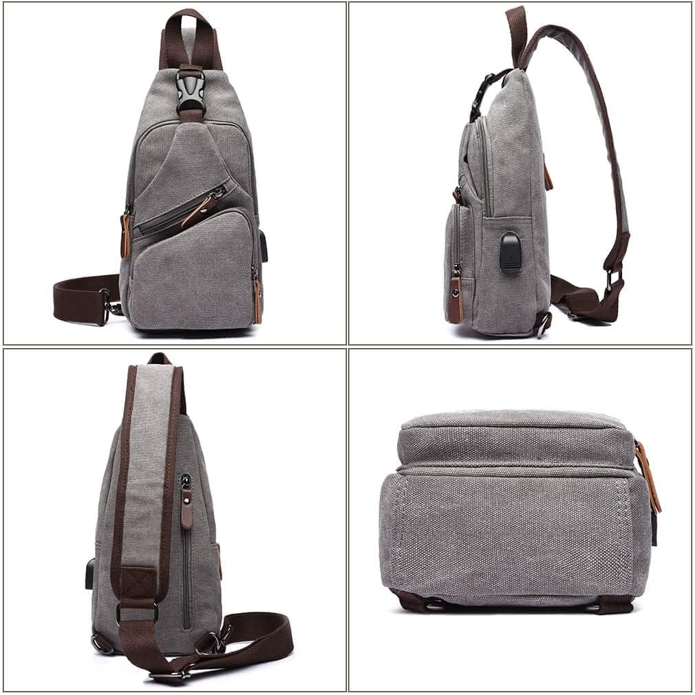 Canvas Sling Bag Crossbody Backpack Shoulder Casual Rucksack for Men Women Outdoor Cycling Hiking Travel Fishing Shopping Trekking