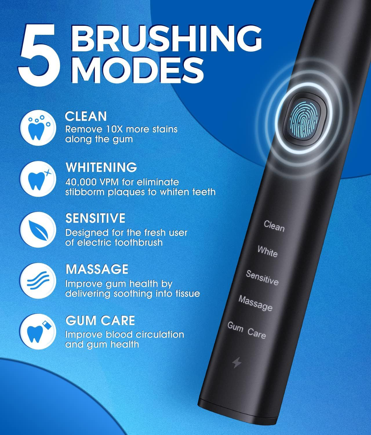 Electric Toothbrush and Water Flosser,600Ml Oral Irrigator Water Flosser with 7 Jet Tips,10 Adjustable Pressure Settings,Sonic Electric Toothbrush with 2 Brush Heads,5 Modes(Black) image number 2