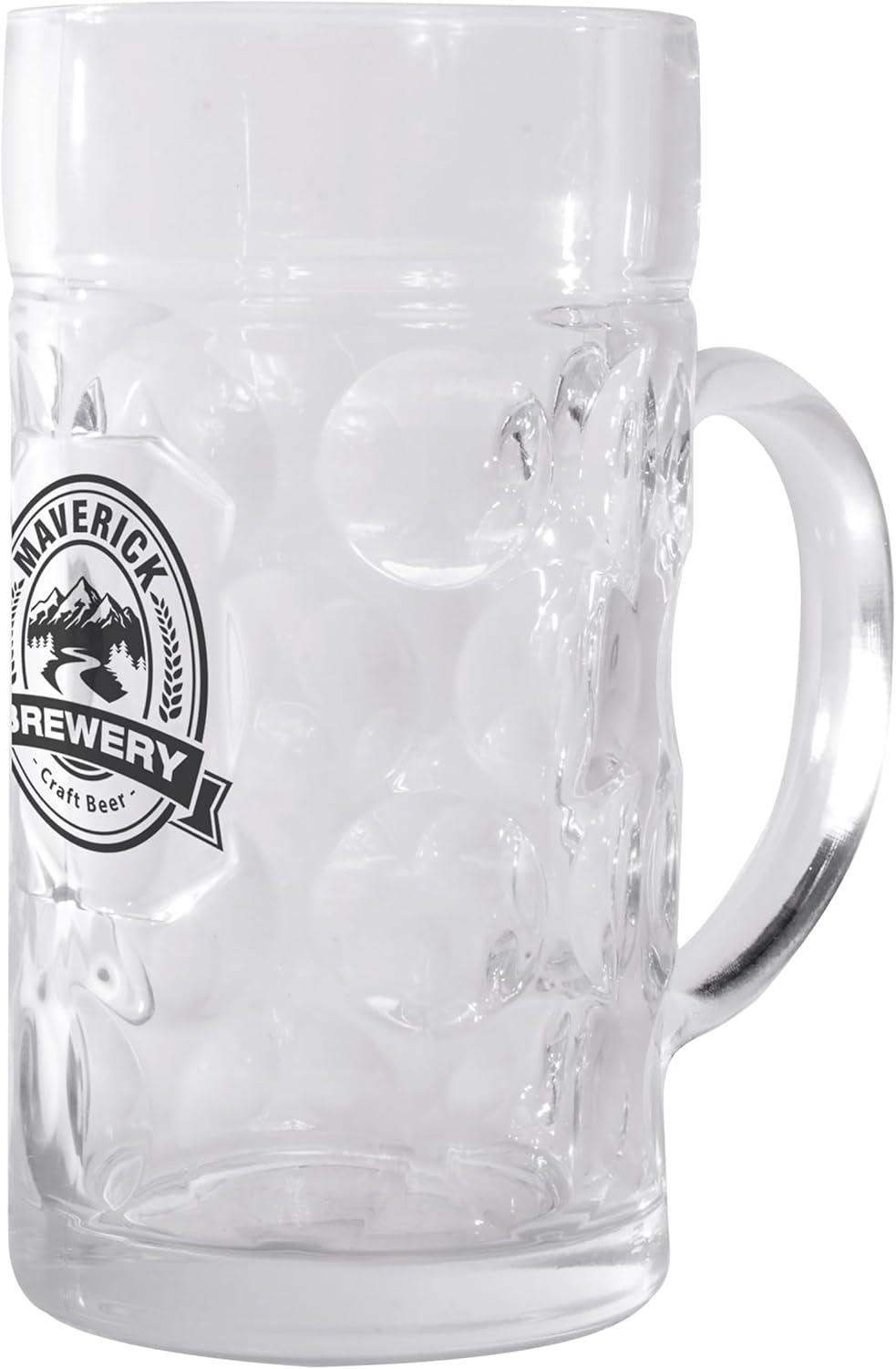 Isgift Maverick Classic Glass Beer Stein, Clear, 1L, Traditional Dimple Design with Logo, Great for Enjoying Cold Beers, Ideal for Home Bars and Bbqs image number 3