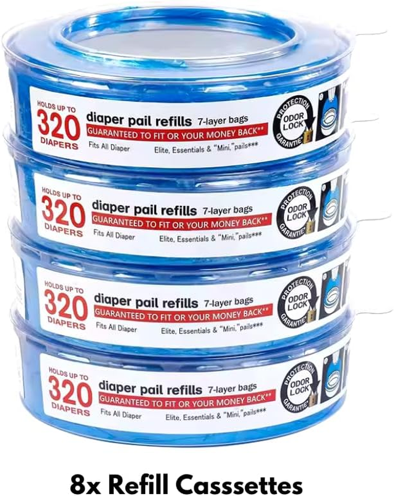 Refill Cassettes for Nappy Bins, Compatible with Angelcare - Odor-Sealing 7-Layer Film, Antimicrobial, Holds 320 Diapers - Fresh, Hygienic Disposal - Pack of 8 image number 3