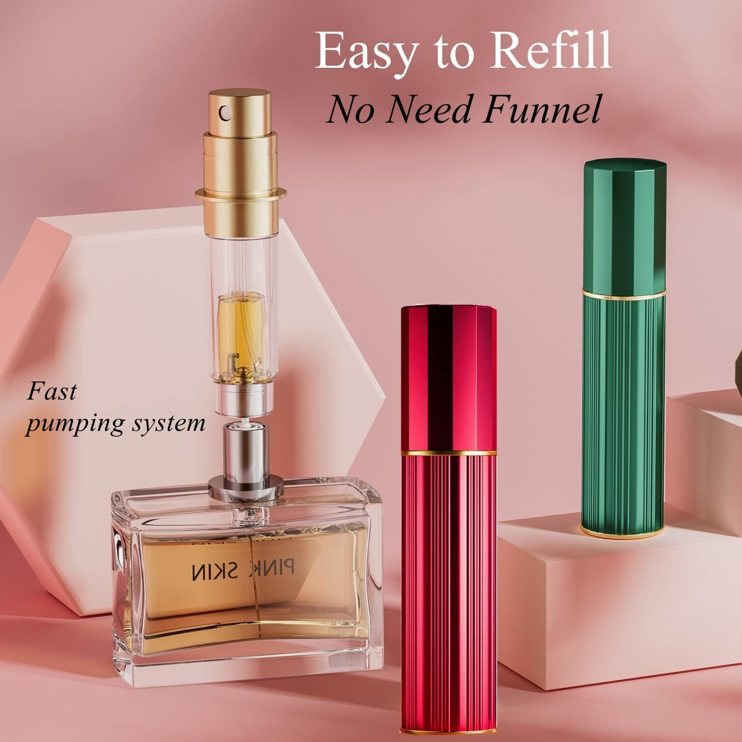 Perfume Atomiser Refillable, Mini Travel Size Perfume Bottles Empty, Small Spray Bottle with Bottom Pump by Aurdox, Leaking Proof and Portable for Women and Men, Elegant Design, 5Ml (Red） - Gold image number 7