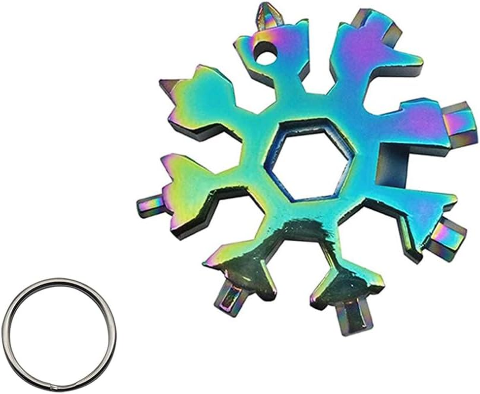 18 in 1 Stainless Multi-Tool Snowflake Keychain Wrench Screwdriver Bottle Opener (Rainbow)