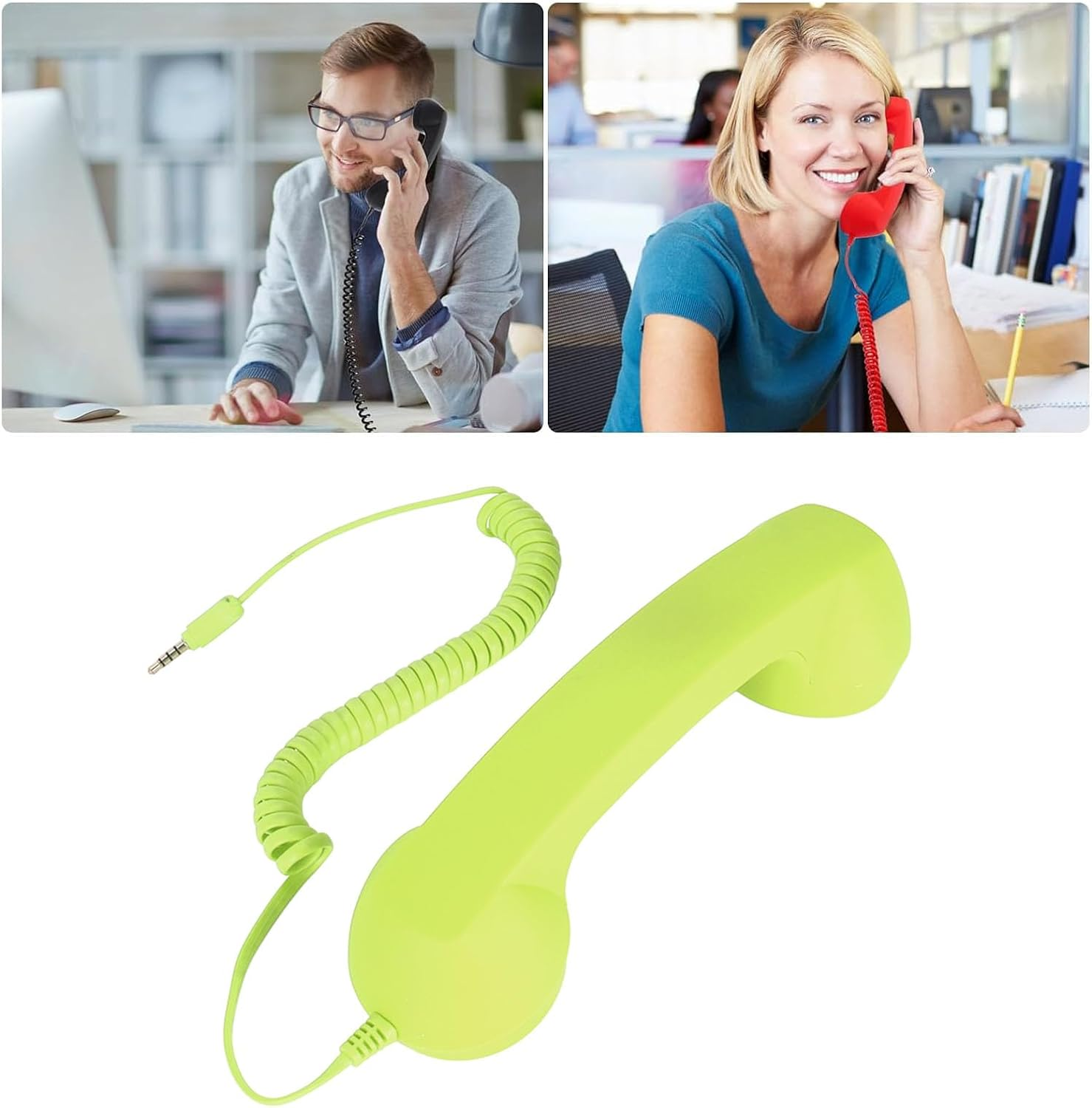 Vintage Retro Telephone Handset, Radiation Proof Cell Phone Receiver MIC Microphone for Cellphone Smartphone, 3.5 Mm Socket with USB C (Green)