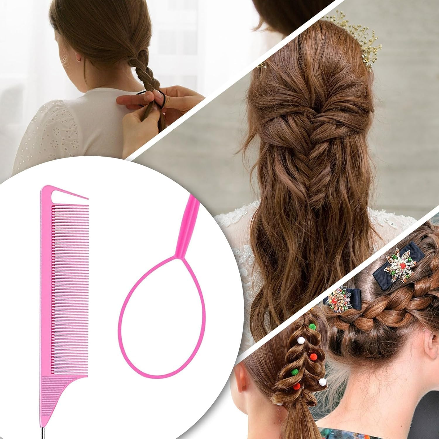 3Pcs Hair Styling Accessories, Hair Tools, Hair Loop Pull through Tool, French Plait Hair Braiding Tool, Hair Pull through Tool,French Braid Loop Tool, for Making Women and Girls Hair Style image number 1