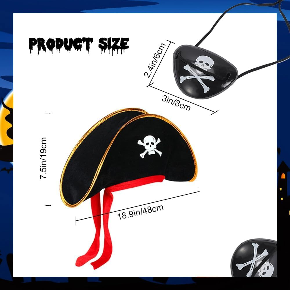 Pirate Hat Eye Patch,Costume Accessory for Pirate Masquerade Party, for Kids and Adults Captain Costume image number 3