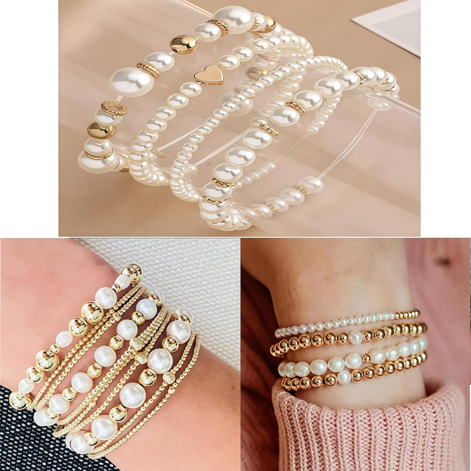 720 PCS Gold Plastic Bead Set: Round, Star, Heart, Spacer & Cylinder Oblate Shapes, 4Mm-12Mm Sizes, DIY Jewelry Making Kit with Bracelets & Pendants image number 3