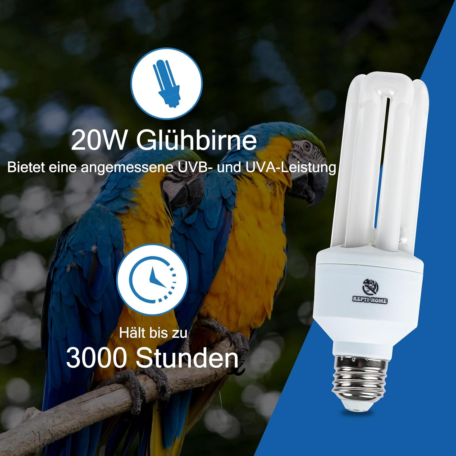 20 W Bird Lamp 2.4% UVB, E27 Compact UVA UVB Lamp for Birds, Parrots, Various Birds image number 5