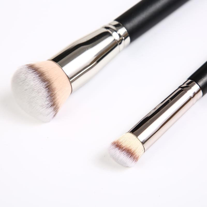 Kabuki Makeup Brushes Set&ndash; 3Pcs Pro Angled Foundation Brush/Flawless Flat Concealer Brush/Mini Flat Top Brush, under Eye for Concealer Brush for Liquid Cream Powder Blending, Stippling, Nose Contour (Style 1, One Size) image number 4