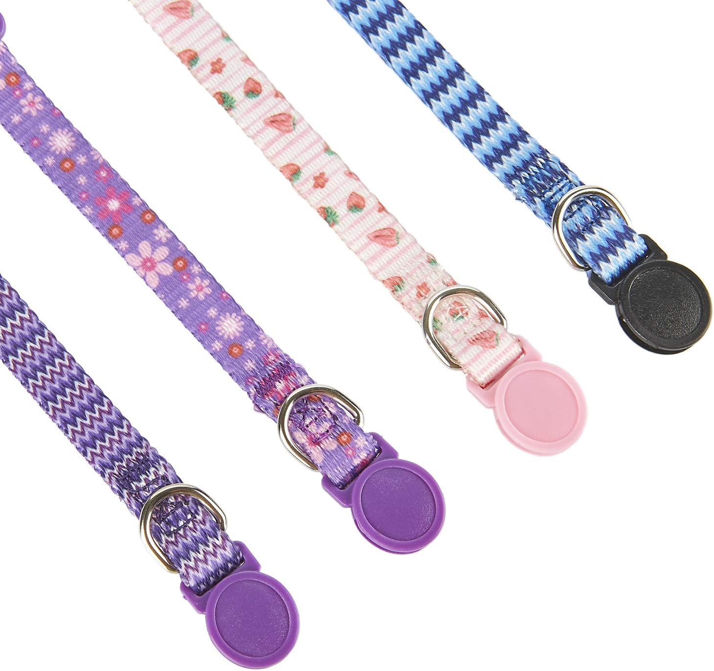 Cat Collars Pack of 2, Colorful Printed Basic Strong Girls Cat Collar Quick Release with Removeable Bell, Pink Purple