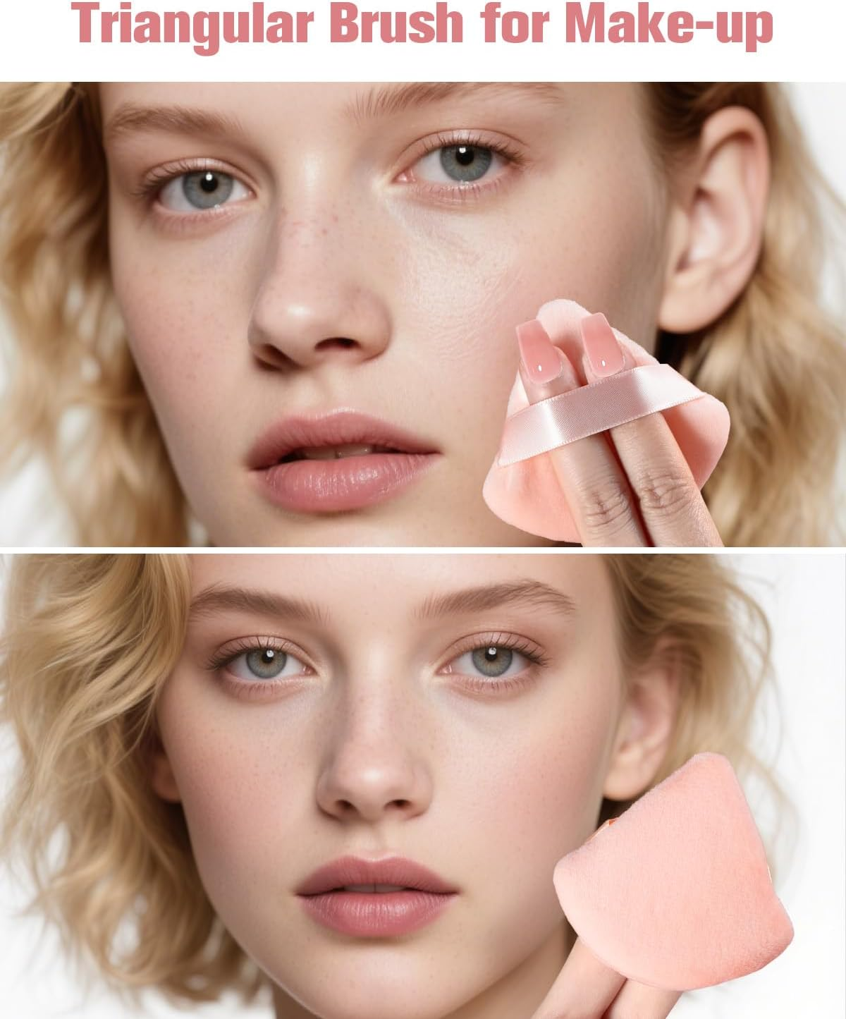 EIGSHOW Triangle Makeup Powder Puff, Face Sponge, Soft Plush Powder Sponge, Suitable for Baking Powder Makeup or Blush, Pink and Beige, Pack of 4 (M113)