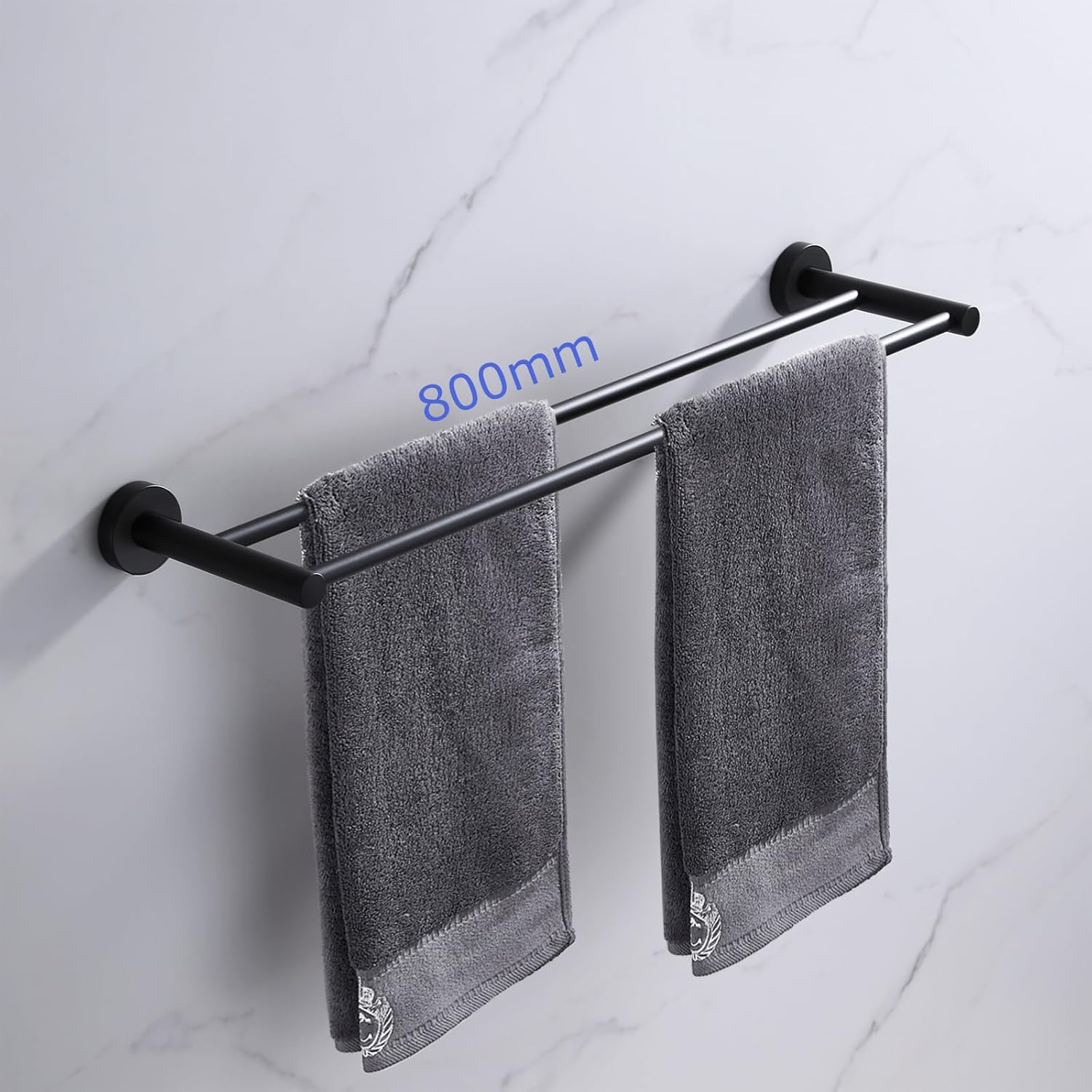 Breikuth Double Towel Rail 800Mm Black Bathroom Bath Towel Rails 304 Stainless Steel (Type 4: 800Mm Double Rails) image number 4