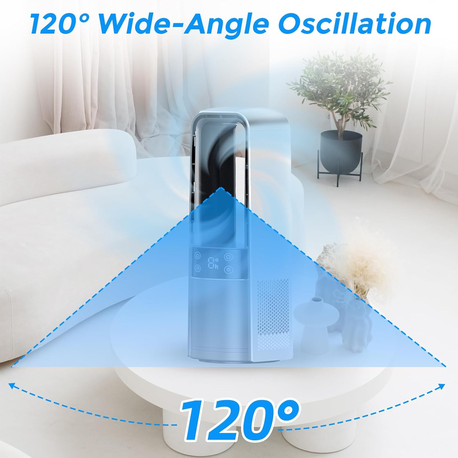 Desk Fan Bladeless, 120&deg; Oscillating Fan Rechargeable, Quiet Fan with Night Light, Smart LED Touch Control, 4 Speed & 9H Timer, Small Table Fan, Auto Display Off, Ideal for Bedside, Office, Study Room image number 3