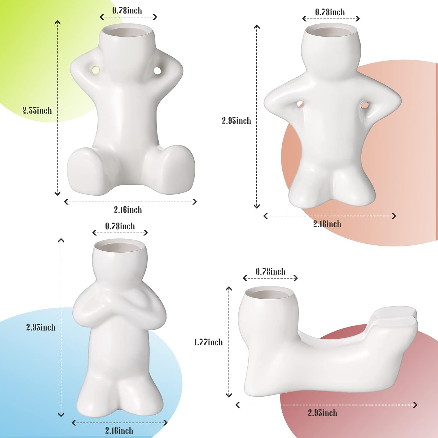 Potchen 4 Pieces Ceramic Air Planters Holder People Head White Cute Table Top Display Planters for Air Plants Lovers DIY Decoration Home Office Holiday (Twin Style) image number 3