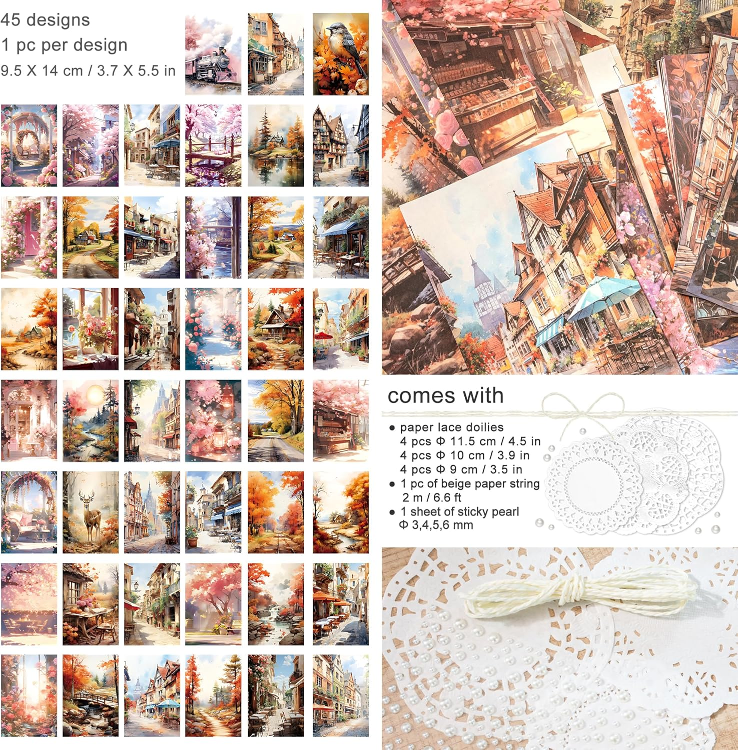 2 Packs Scrapbook Paper Street Natural Scenery Decoupage Background Paper Vintage Watercolor Style Collage Paper with Sticky Pearl for Journal Planner Card Making Crafting Collaging Wrapping (Alva)
