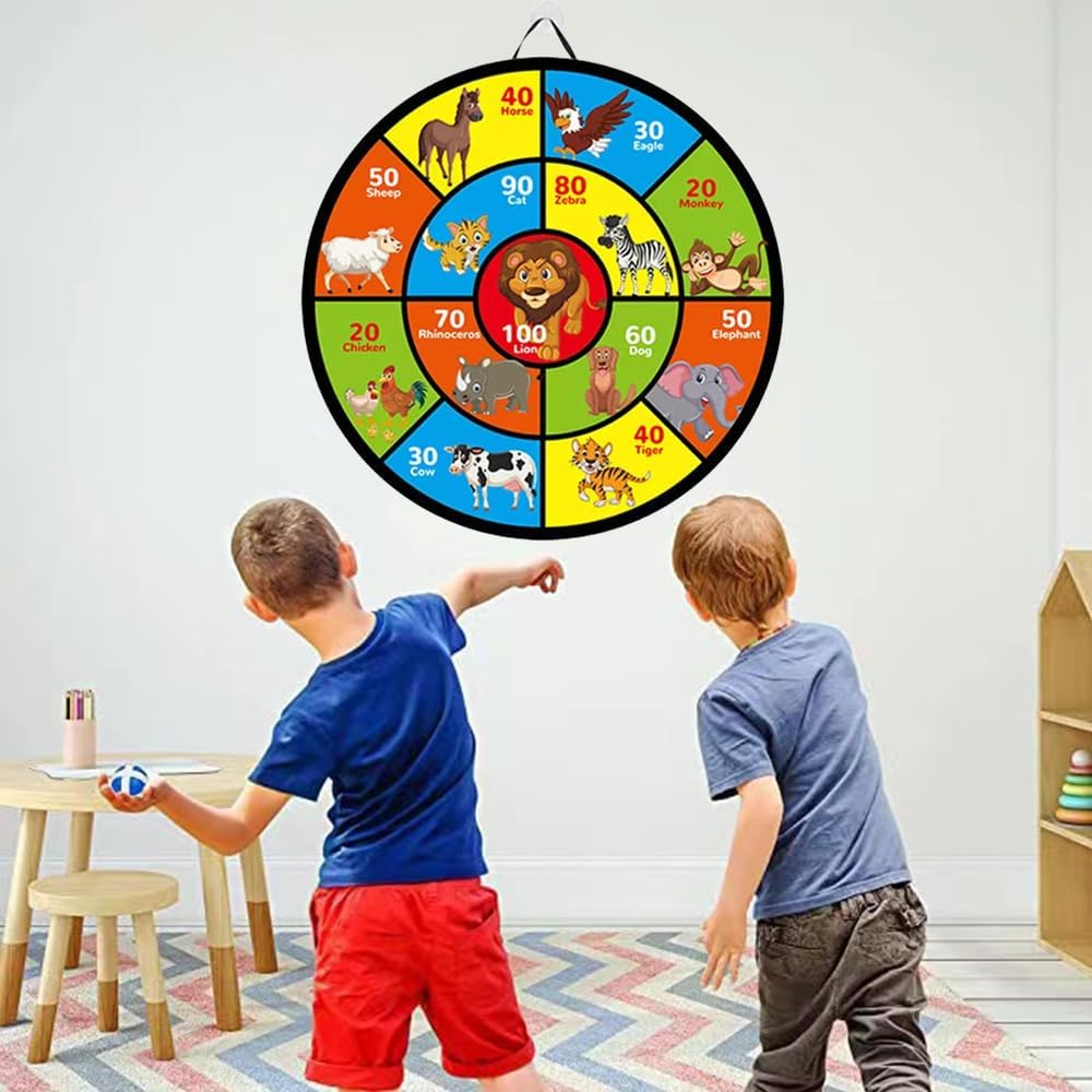 72Cm Kids Dart Board Game Set, Double-Sided Velcro Dart Board with 12 Balls and 6 Darts for Kids Ages 3 4 5 6 7 8 9 10 11, Indoor/Outdoor Party Game Toys/Birthday Gifts image number 5