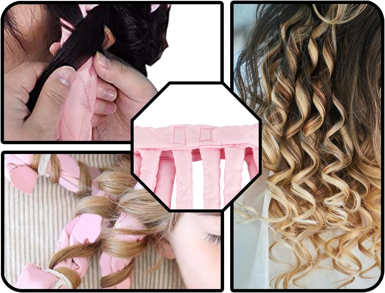 KAPSING Removable Headset plus Size Curlers Overnight Heatless Curls Band Curls without Heat Hair Styling Devices for Long Medium Hair (Pink) image number 1
