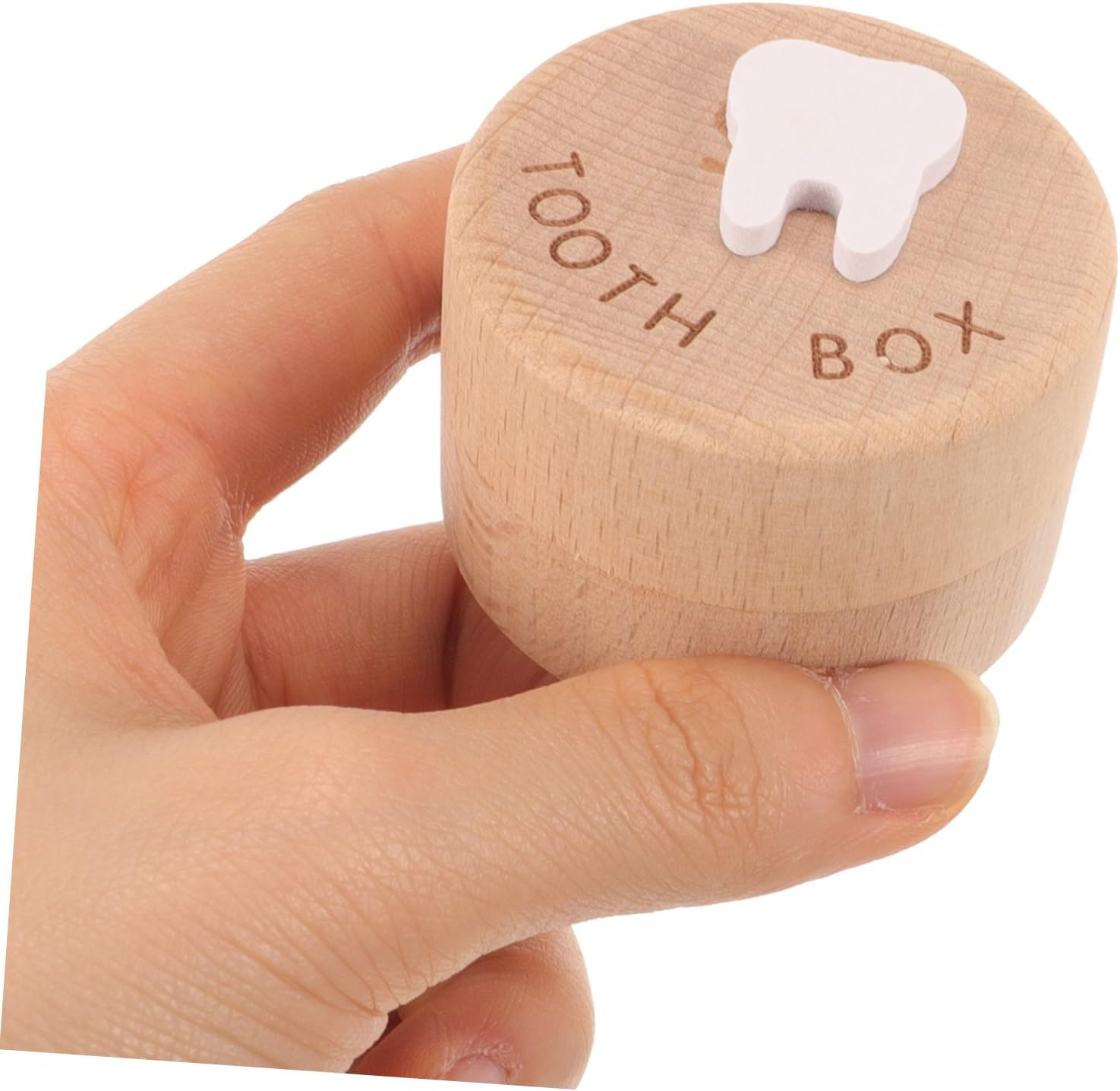 Wooden Baby Tooth Box Lid, Children Teeth Keepsake Organizer and Fetal Hair Holder, Small Natural Wood Storage Container for Boys and Girls Memory Collection image number 2