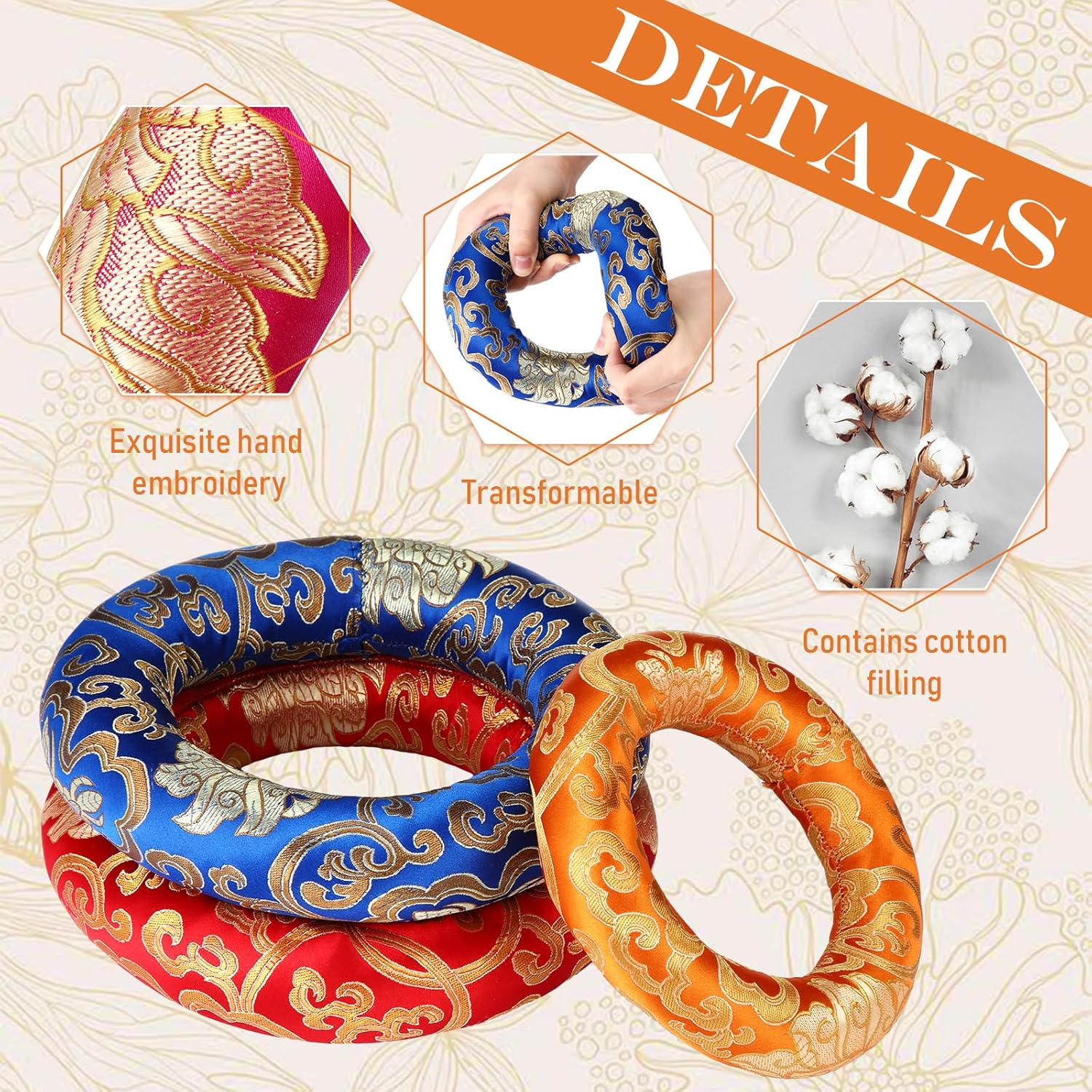 Barydat 7-Piece Silk Singing Bowl Cushion Set - 7 Sizes (13.5-21Cm), Multi-Colored, for 6-12 Inch Bowls image number 5