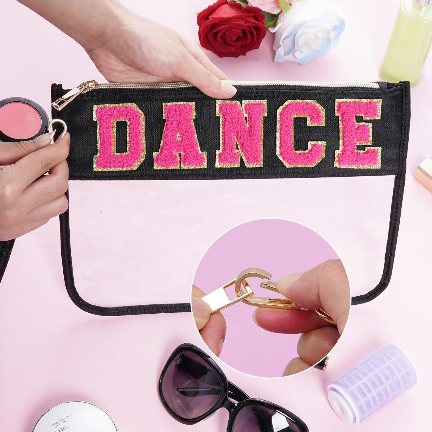 Chenille Letter Bag, Clear Flat Pouches with Zipper, Clear Makeup Letter Bag, Black-Dance, 11.8X8.7 Inch - Black-Things image number 7