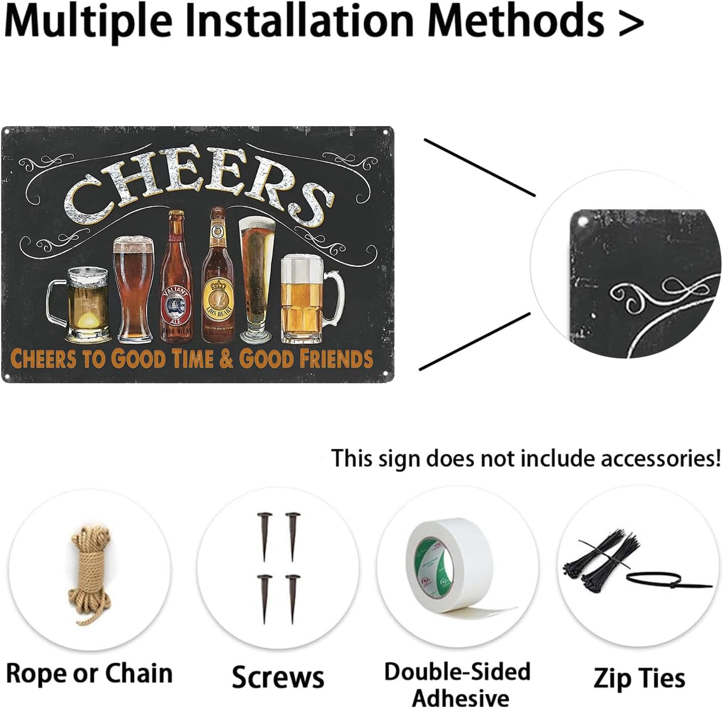 Vintage Home Bar Decor Pub Beer Cheers Sign 8X12 Inch -Cheers to Good Time & Good Friends-For Man Cave Wall Decor (2406) image number 2