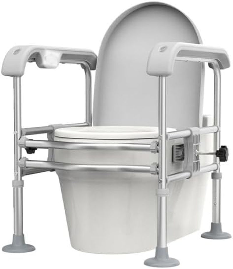 Toilet Safety Handrail for Elderly with Sensor Light, Toilet Safety Rails, Toilet Rails for Seniors, Toilet Standing Assistance for Different Toilets,Give Storage Bag(Grey)