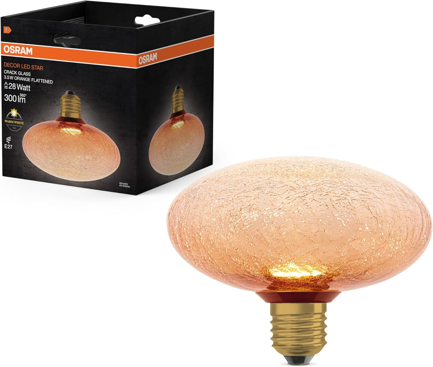 Decorative LED Lamp in Cracked Glass in Cracked Glass Flattened Orange image number 6