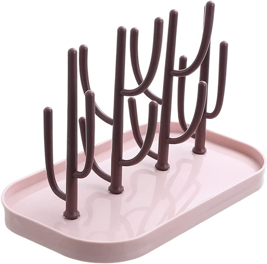 Perfeclan Water Bottle Drying Rack Holder with Tray Cactus Multifunctional, Pink image number 3